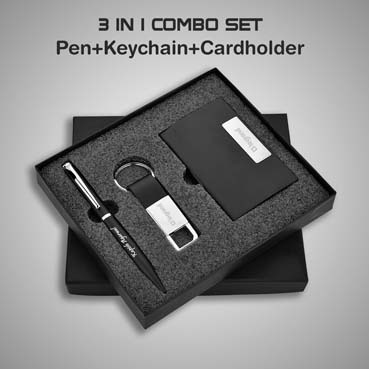 Black and Silver 3 in 1 Pen, Keychain and Cardholder Gift Set